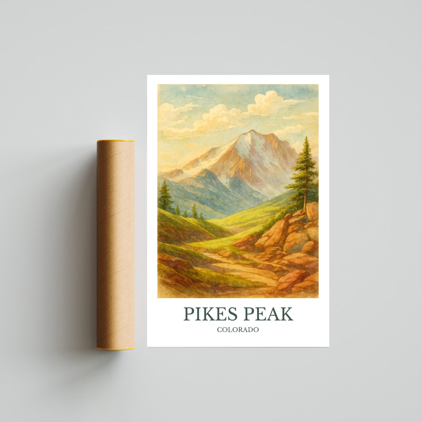 Pikes Peak, Watercolor design poster, Colorado Print, Pikes Peak Wall Art