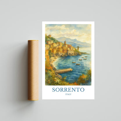 Sorrento, Watercolor design poster, Italy Print, Sorrento Wall Art