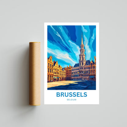 Brussels Travel Poster - Belgium Grand Place