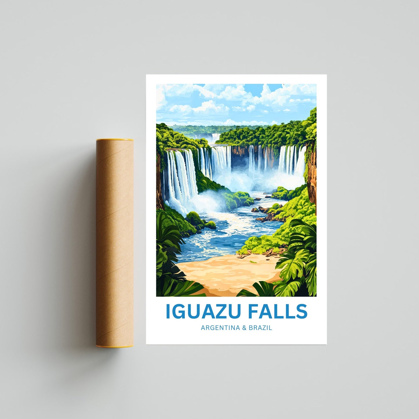 Iguazu Falls Travel Poster - Stunning Rainforest and Waterfalls Argentina
