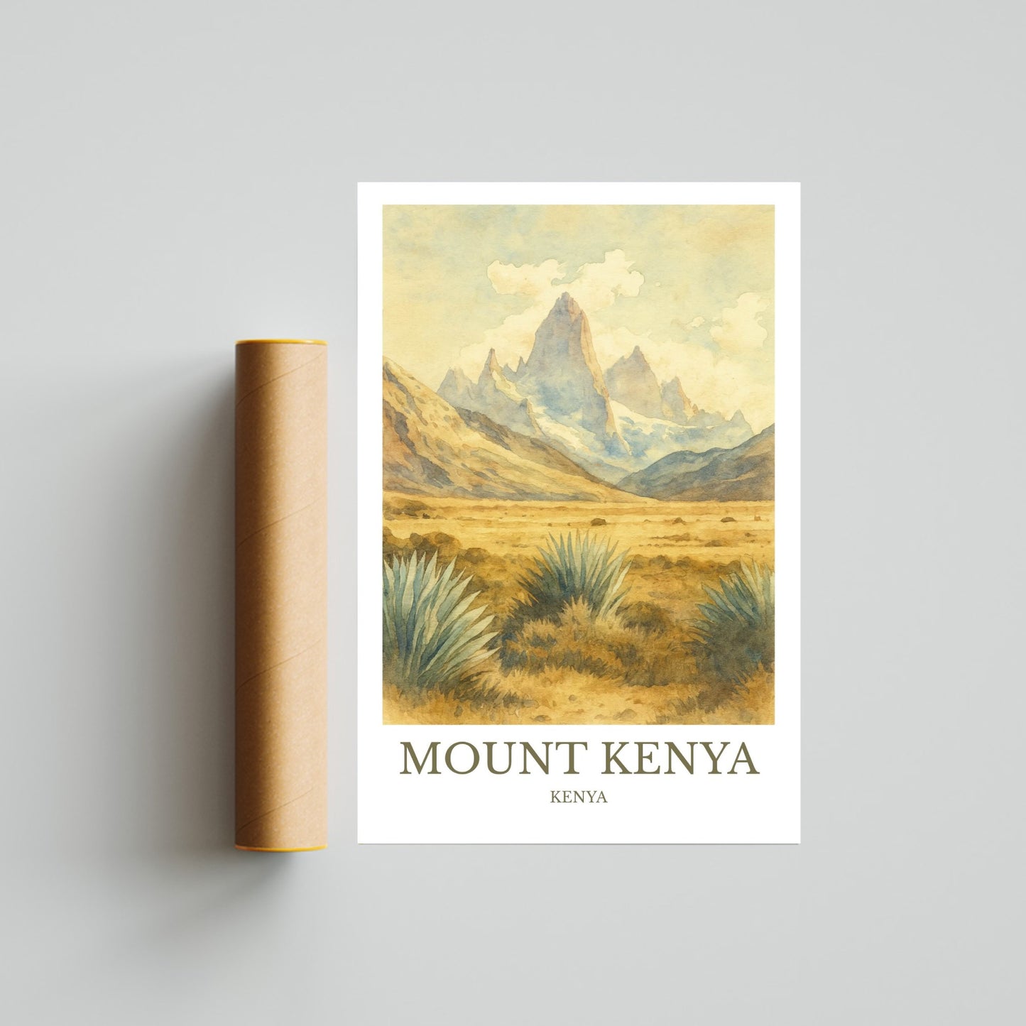 Mount Kenya, Watercolor design poster, Africa Print, Mount Kenya Wall Art