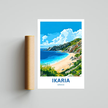 Ikaria Beach Travel Poster  - Greece Golden Sands