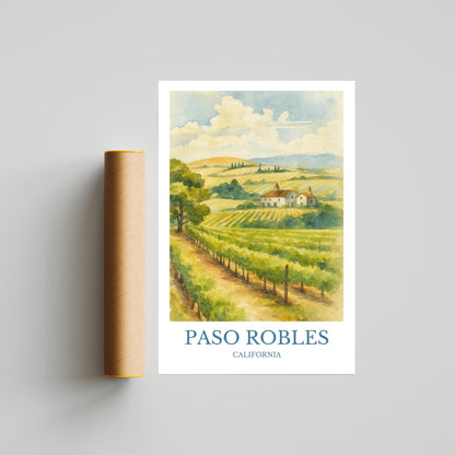 Paso robles, Watercolor design poster, California Print, Paso robles Wall Art