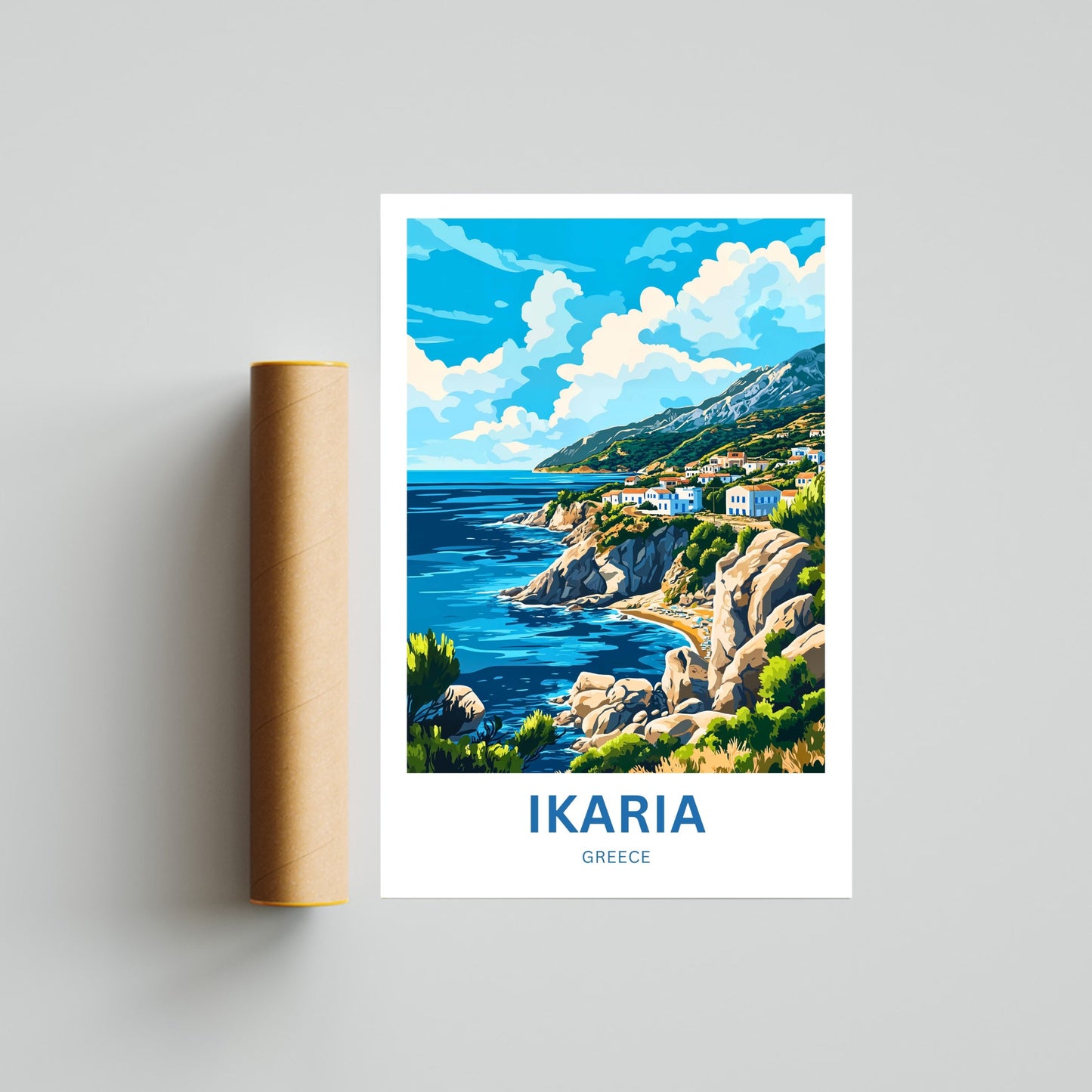 Ikaria Beach Travel Poster  - Coastal Bliss