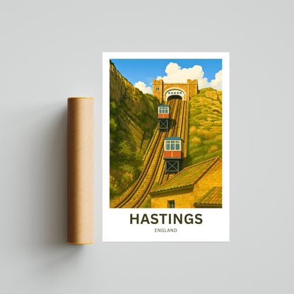 Hastings Travel Poster- Iconic Railway England