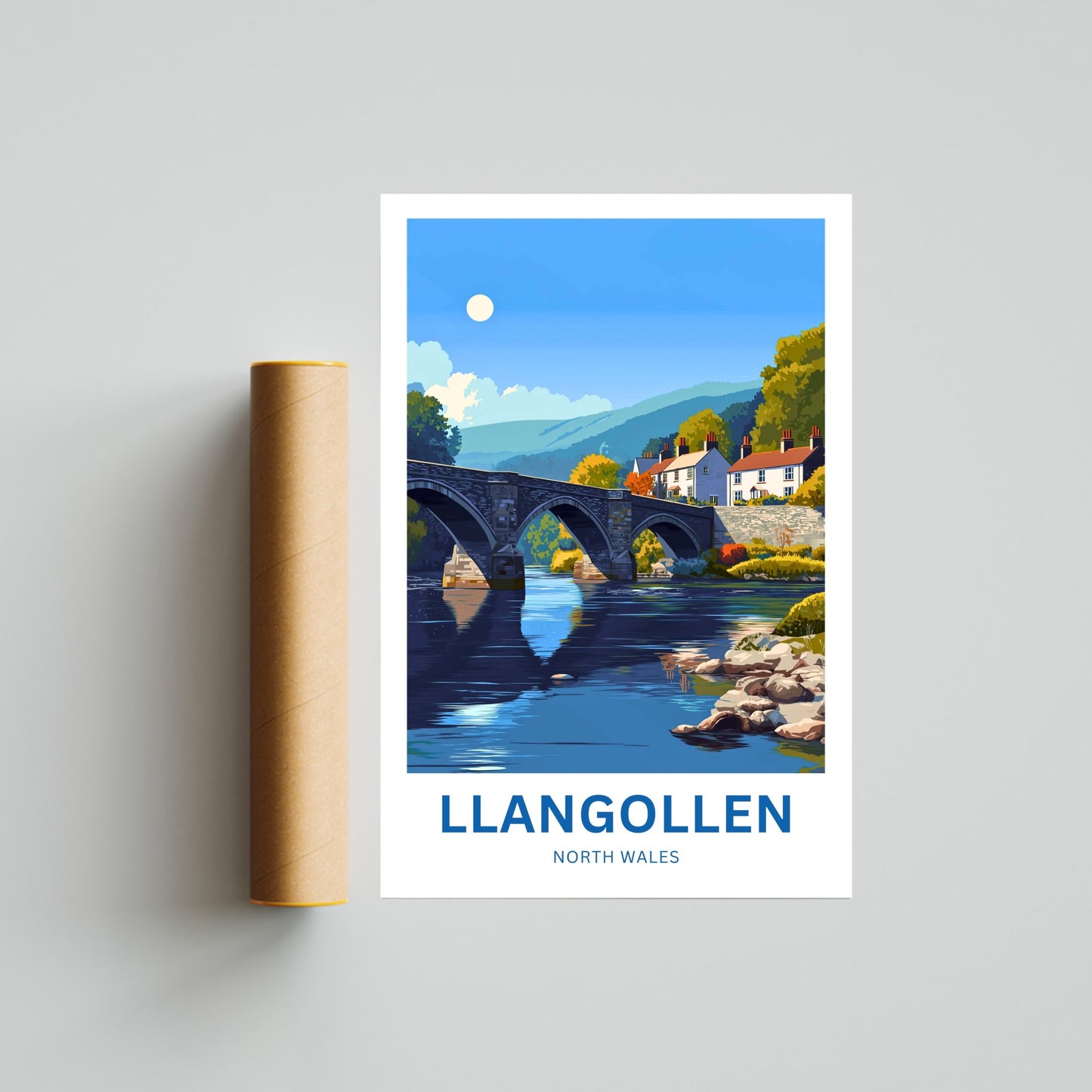 Llangollen Travel Poster - River & Bridgescape