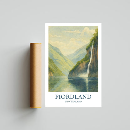 Fiordland, Watercolor design poster, New Zealand Print, Fiordland Wall Art