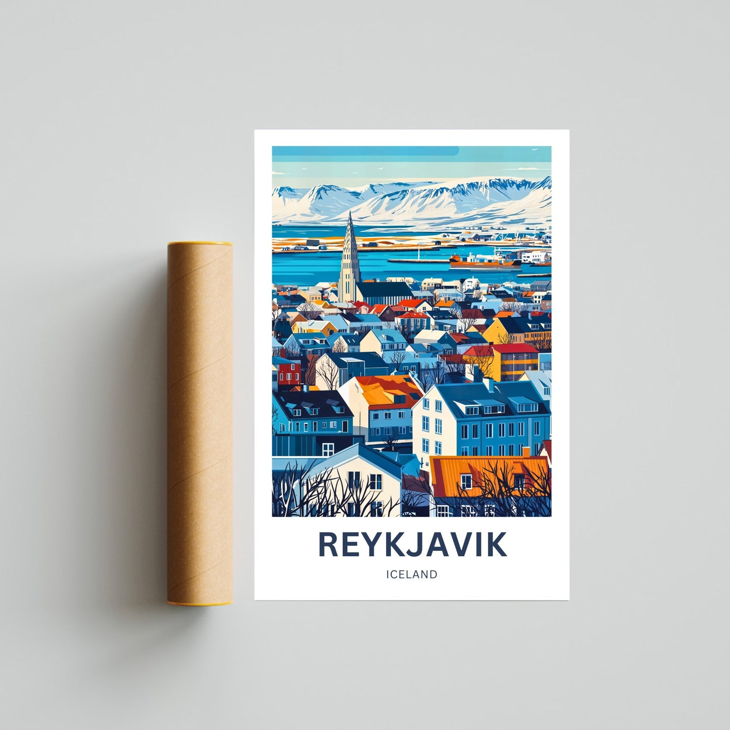 Reykjavik Travel Poster  - Mesmerizing Aerial View of Iceland City