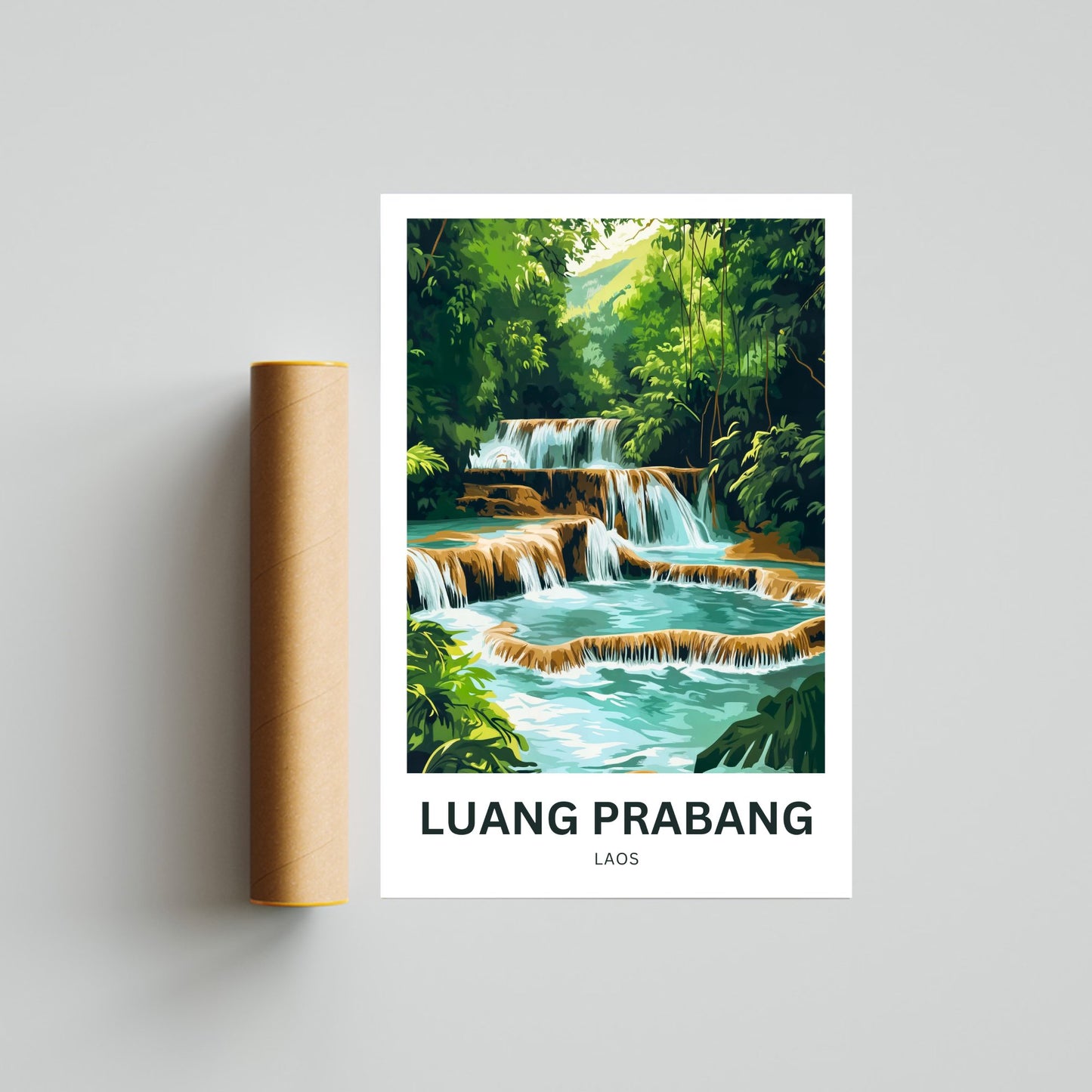 Luang Prabang Travel Poster - Captivating Waterfalls in Laos