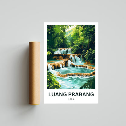 Luang Prabang Travel Poster - Captivating Waterfalls in Laos