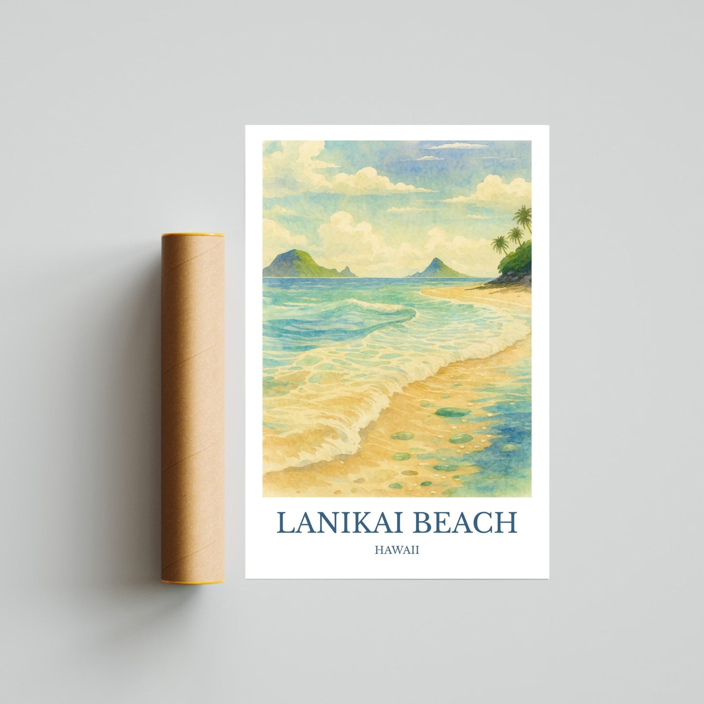 Lanikai Beach, Watercolor design poster, Hawaii Print, Lanikai Beach Wall Art