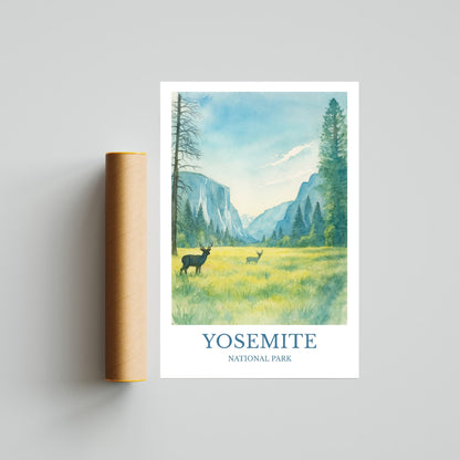 Yosemite, Watercolor design poster, National Park Print, Yosemite Wall Art