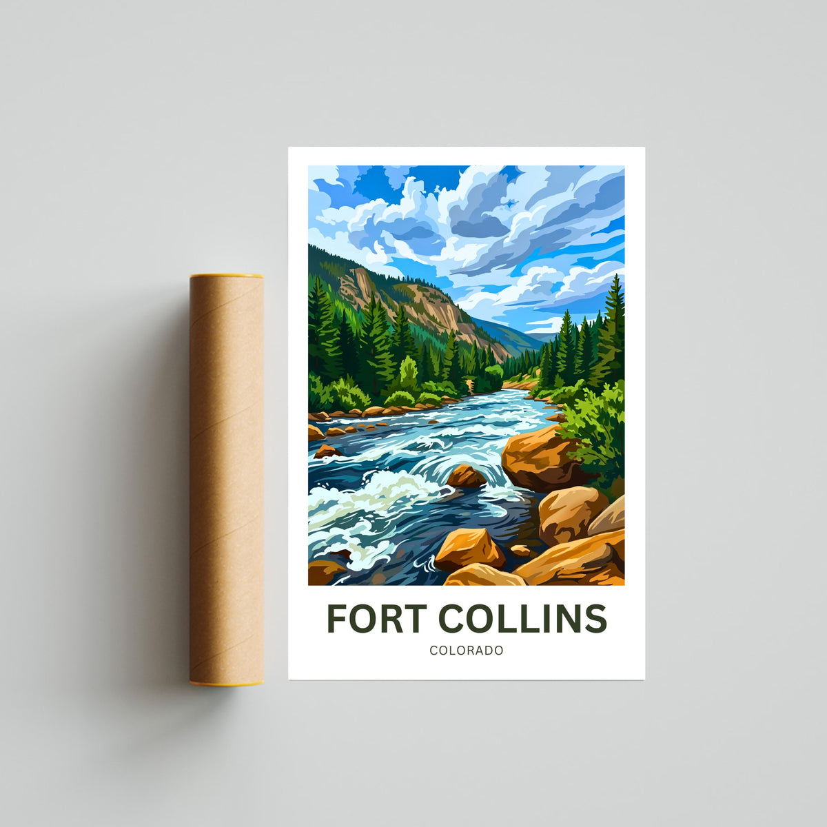 Fort Collins Travel Poster - Colorado Captivating River Flow