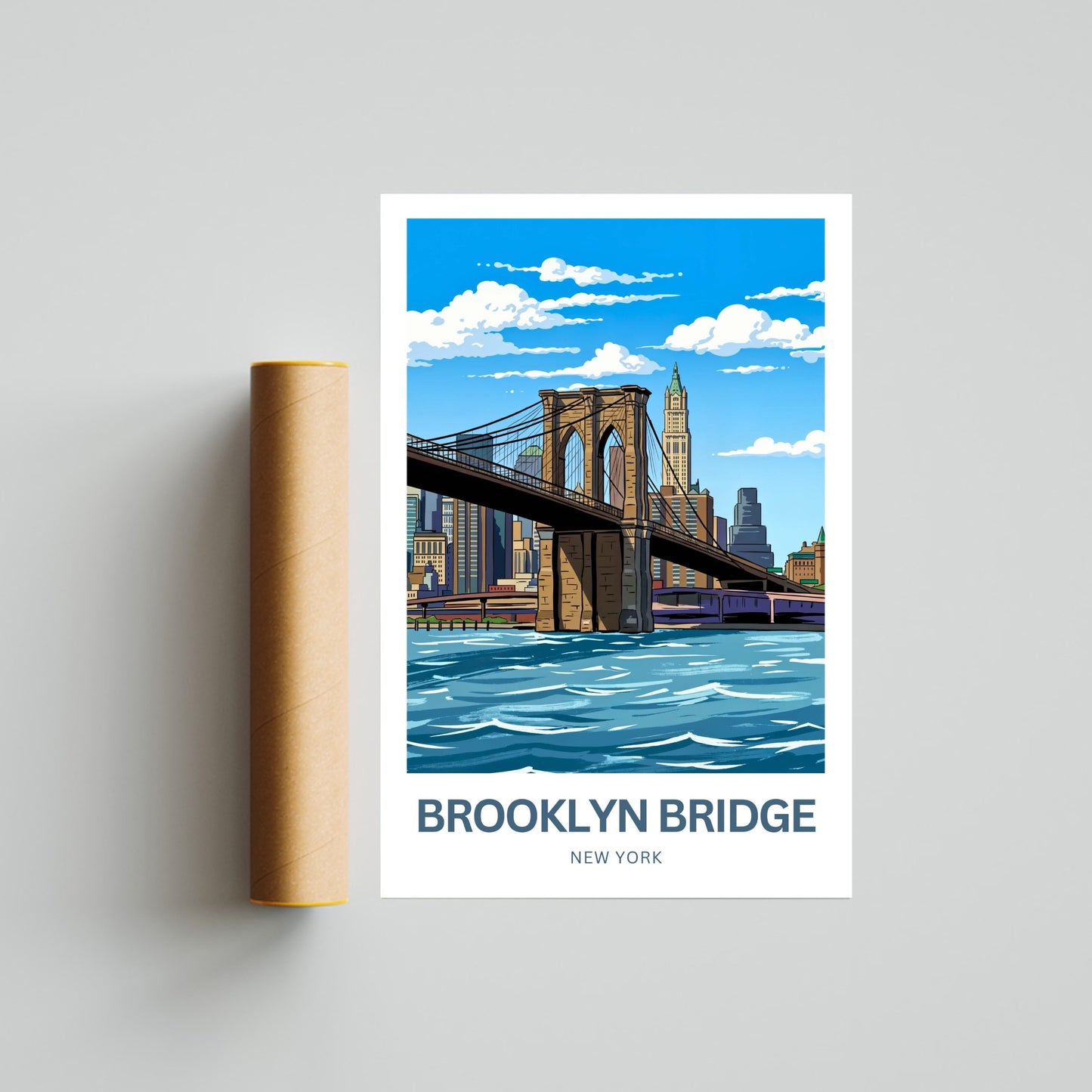 Brooklyn Bridge Travel Poster -  Manhattan to Brooklyn