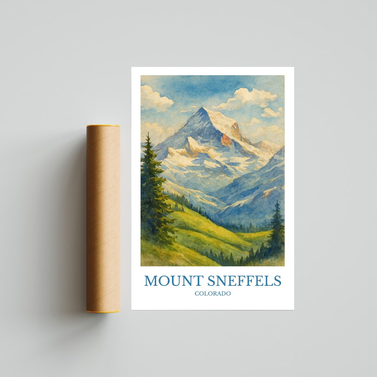Mount Sneffels, Watercolor design poster, Colorado Print, Mount Sneffels Wall Art