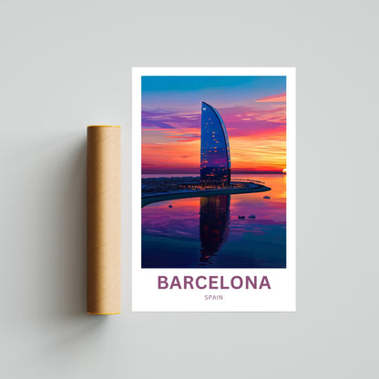 Barcelona Travel Poster  - Spain Captivating Sunset view of W HOTEL