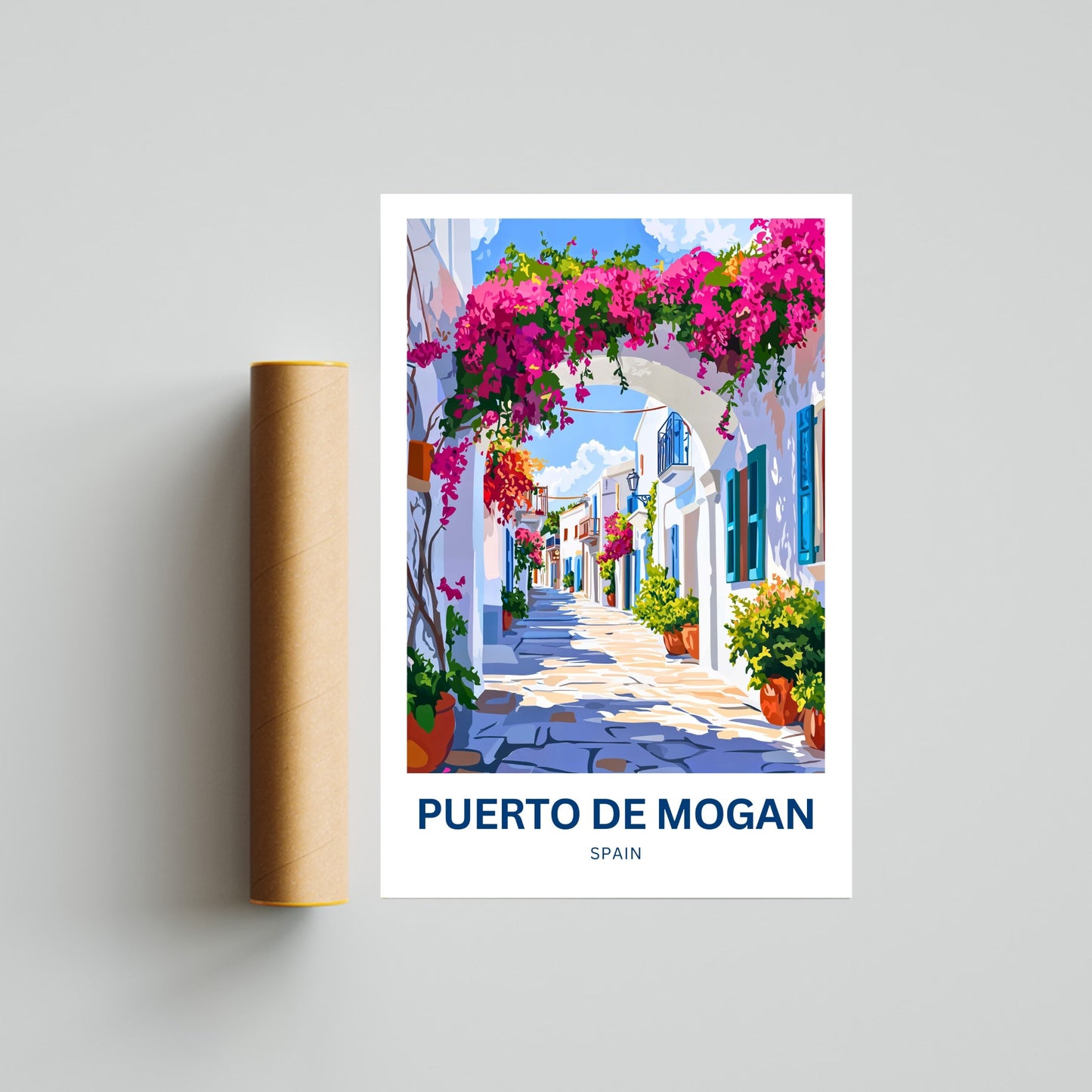 Puerto de Mogán Travel Poster - Captivating Bougainvillea Ally Street
