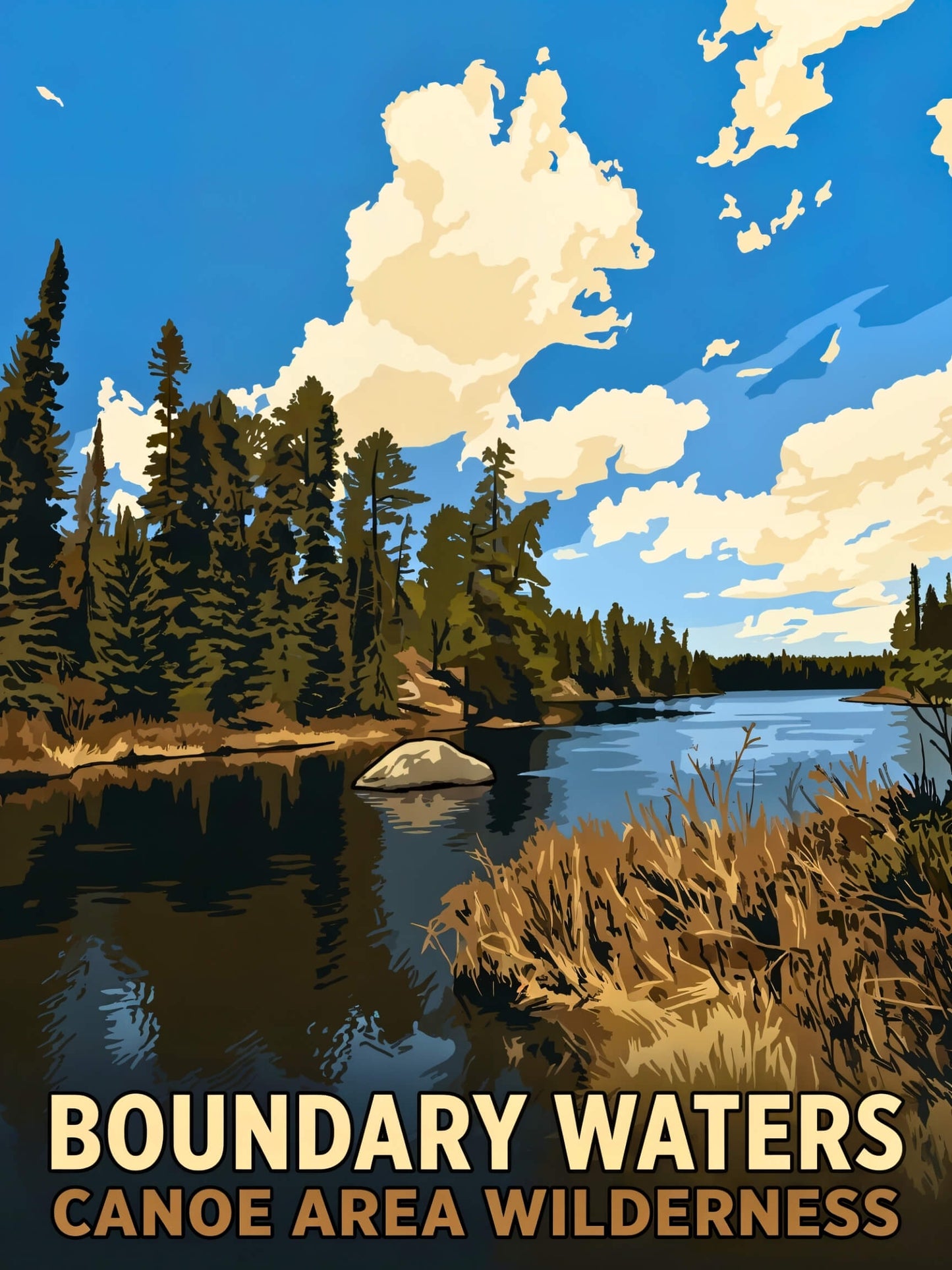Boundary Waters Canoe Area Wilderness Vintage Travel Poster - Lakes & Pines