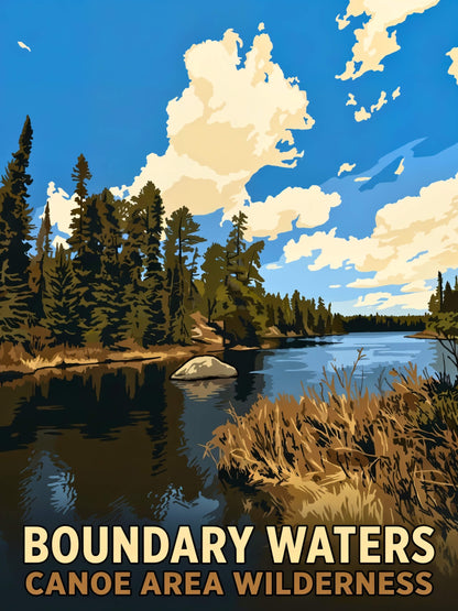 Boundary Waters Canoe Area Wilderness Vintage Travel Poster - Lakes & Pines
