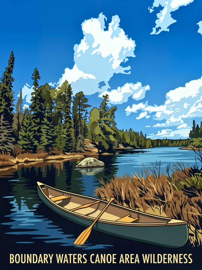 Boundary Waters Canoe Area Wilderness Vintage Travel Poster - Wild Lakes of Minnesota