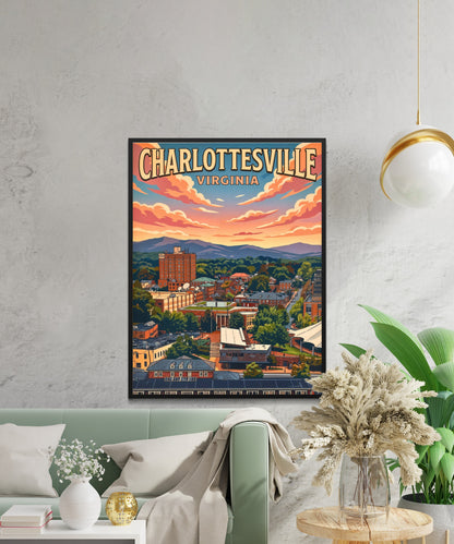 Charlottesville, Virginia Vintage Travel Poster - Heart of Virginia