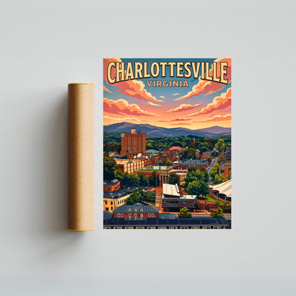 Charlottesville, Virginia Vintage Travel Poster - Heart of Virginia