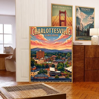 Charlottesville, Virginia Vintage Travel Poster - Heart of Virginia
