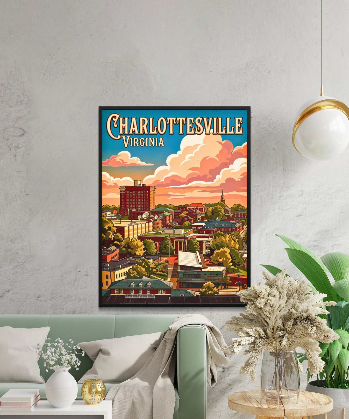 Charlottesville Cityscape Vintage Travel Poster