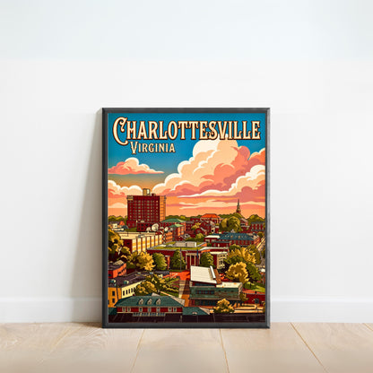 Charlottesville Cityscape Vintage Travel Poster