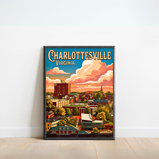 Charlottesville Cityscape Vintage Travel Poster