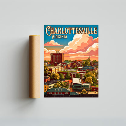 Charlottesville Cityscape Vintage Travel Poster