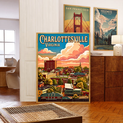 Charlottesville Cityscape Vintage Travel Poster