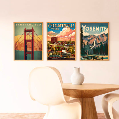 Charlottesville Cityscape Vintage Travel Poster