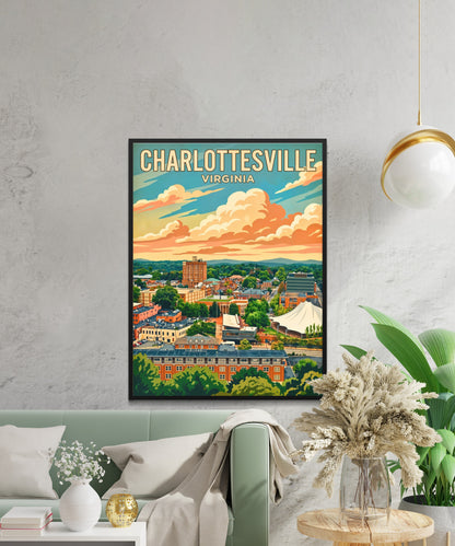 Charlottesville Skyline Vintage Travel Poster
