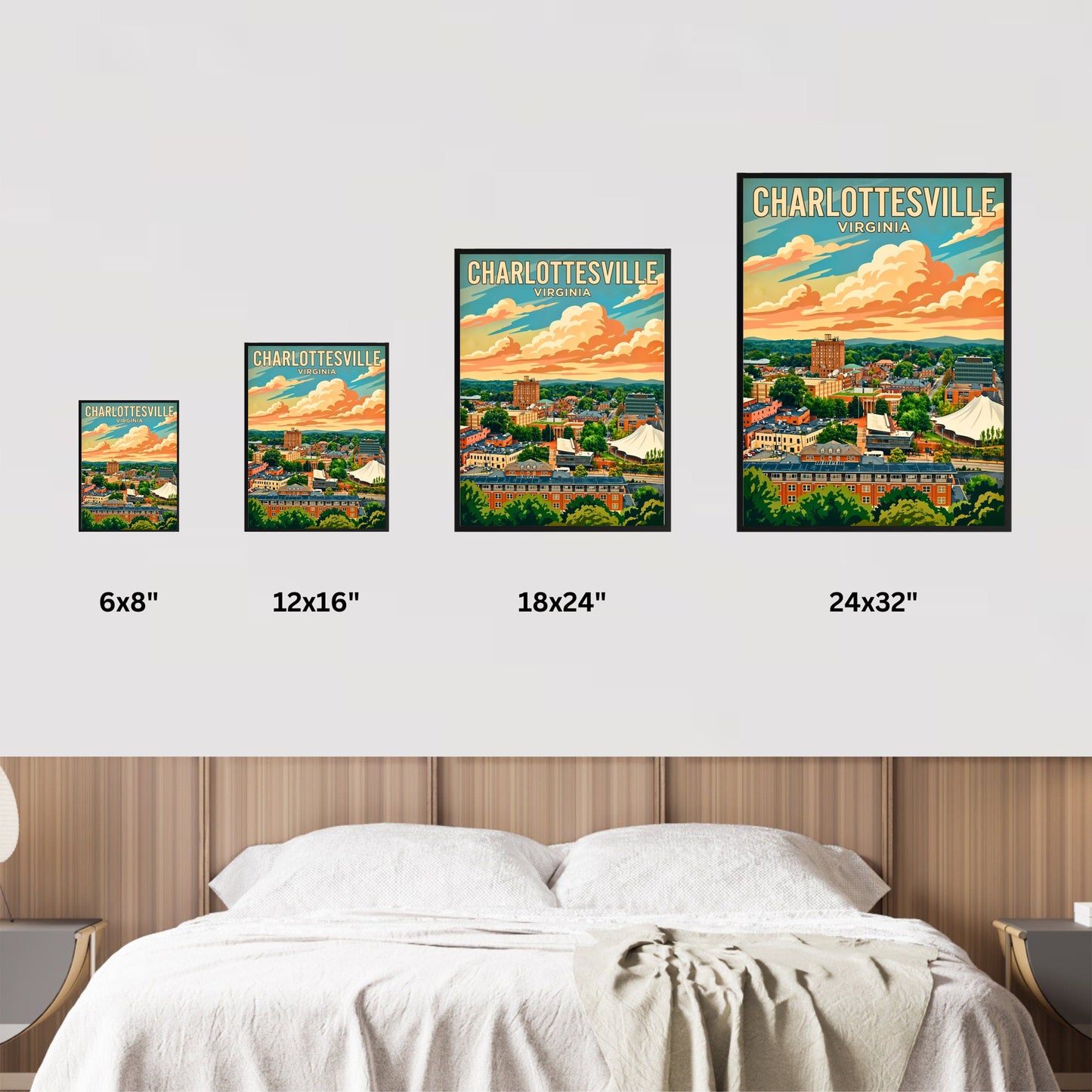 Charlottesville Skyline Vintage Travel Poster
