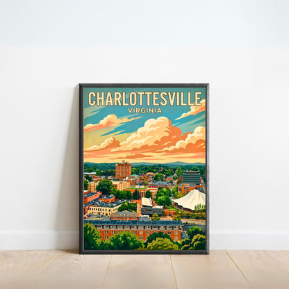 Charlottesville Skyline Vintage Travel Poster