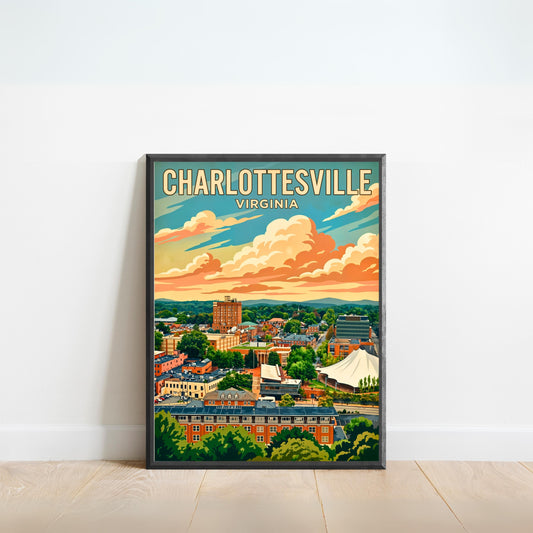 Charlottesville Skyline Vintage Travel Poster