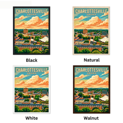 Charlottesville Skyline Vintage Travel Poster