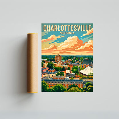 Charlottesville Skyline Vintage Travel Poster