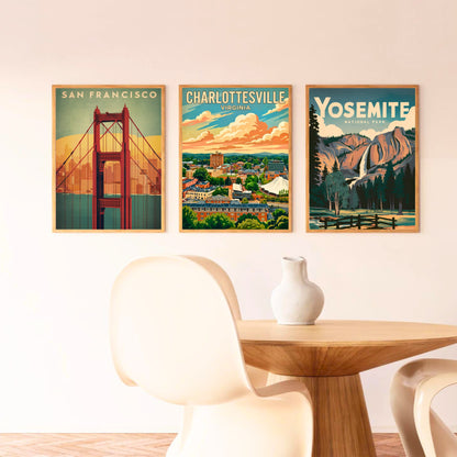 Charlottesville Skyline Vintage Travel Poster