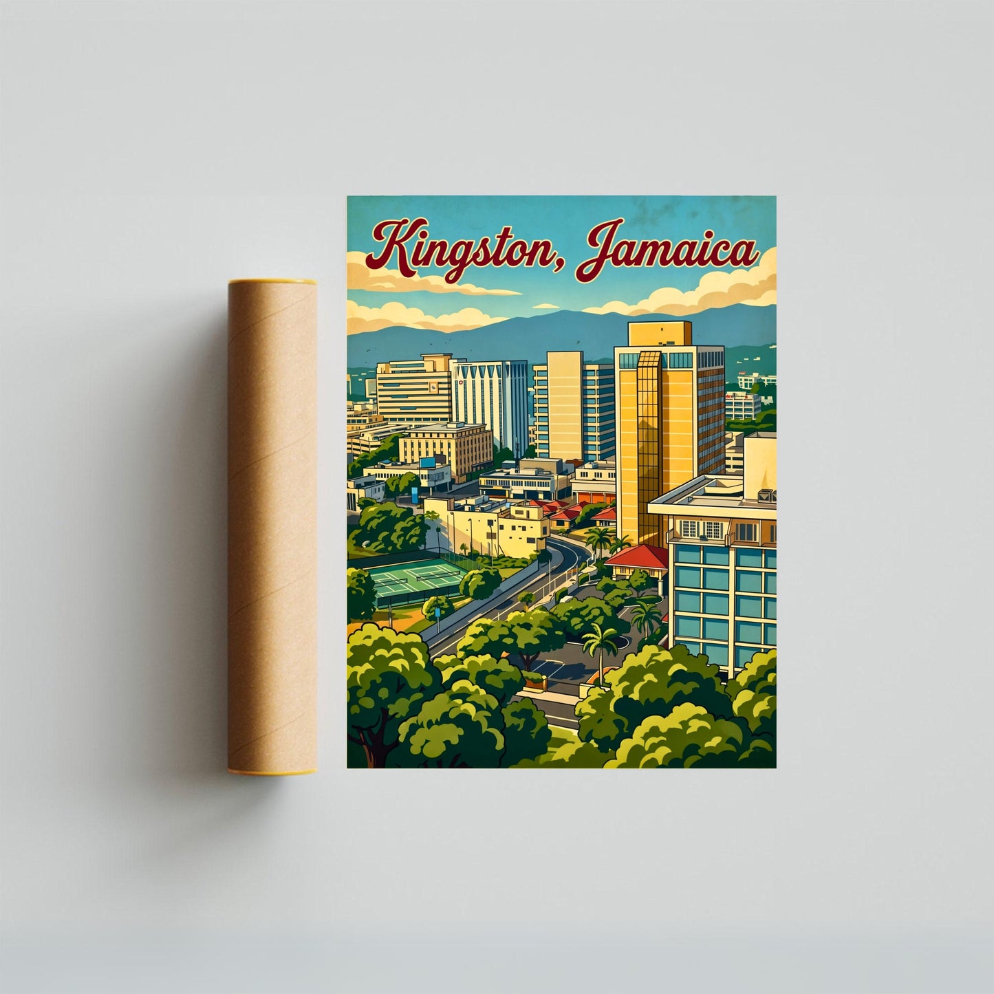 Kingston Vintage Travel Poster - Jamaica City View