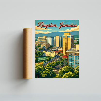 Kingston Vintage Travel Poster - Jamaica City View
