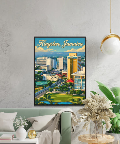 Kingston Jamaica Vintage Travel Poster - City Landscape
