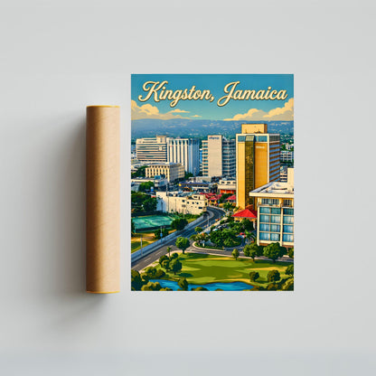 Kingston Jamaica Vintage Travel Poster - City Landscape