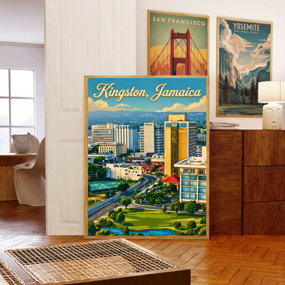 Kingston Jamaica Vintage Travel Poster - City Landscape
