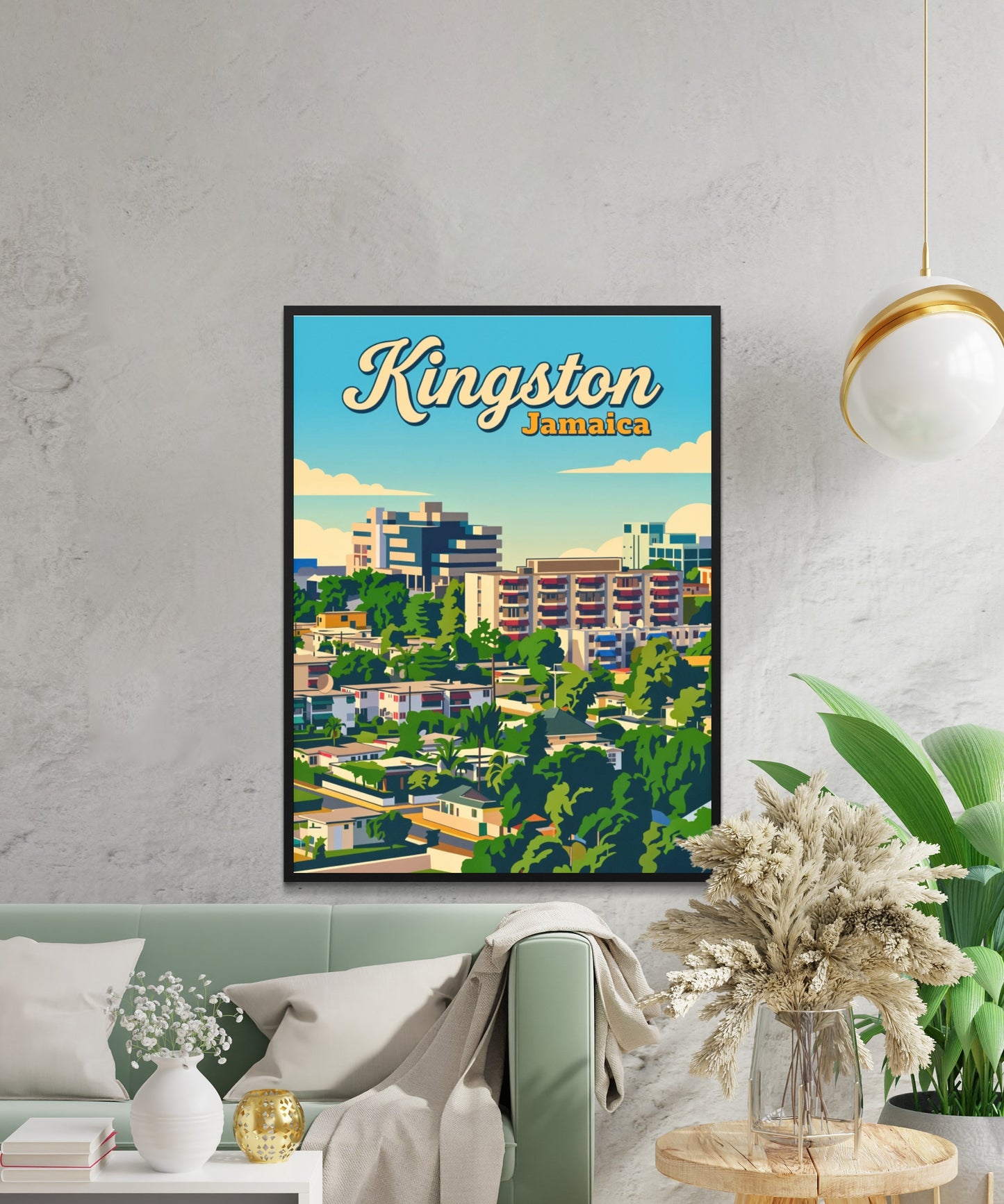 Kingston, Jamaica Vintage Travel Poster - Skyline