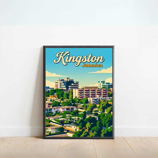 Kingston, Jamaica Vintage Travel Poster - Skyline