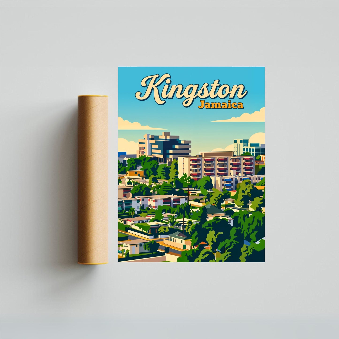 Kingston, Jamaica Vintage Travel Poster - Skyline