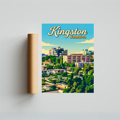 Kingston, Jamaica Vintage Travel Poster - Skyline