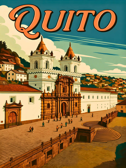 Quito Vintage Travel Poster - San Francisco Plaza